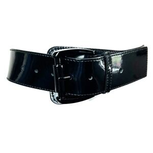 90s Burberry London Patent Leather Belt Size S 28" Minimalist Black Wide England